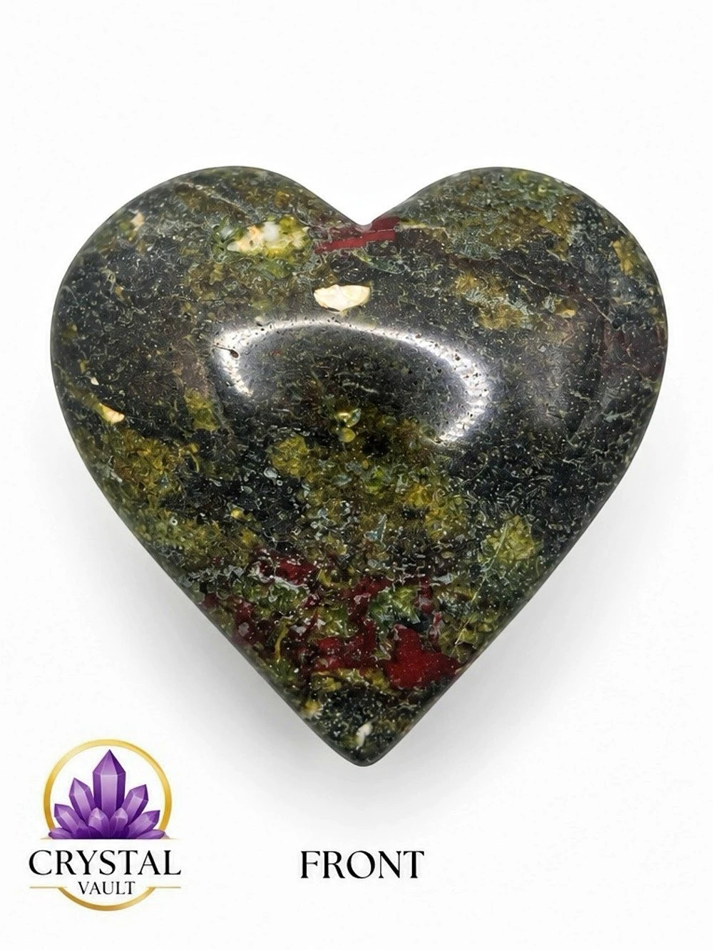 Bloodstone Crystal Heart 1.75” Green Red Polished Heliotrope 2.6 oz